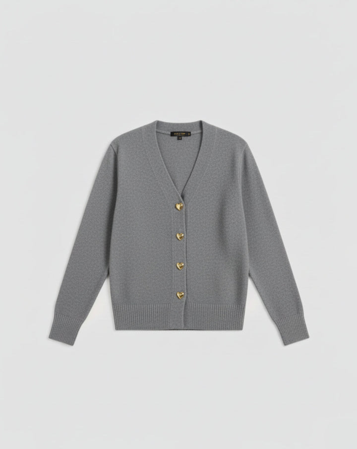 VALENTINE - Cardigan Laine Boutons Cœur Dorés - MAZZARO