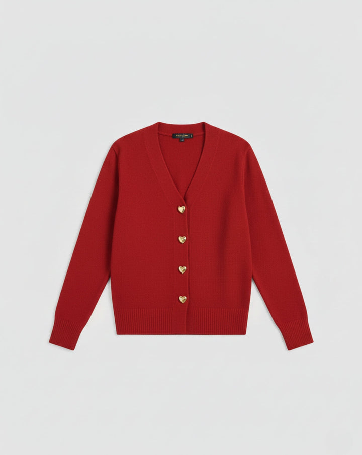 VALENTINE - Cardigan Laine Boutons Cœur Dorés - MAZZARO