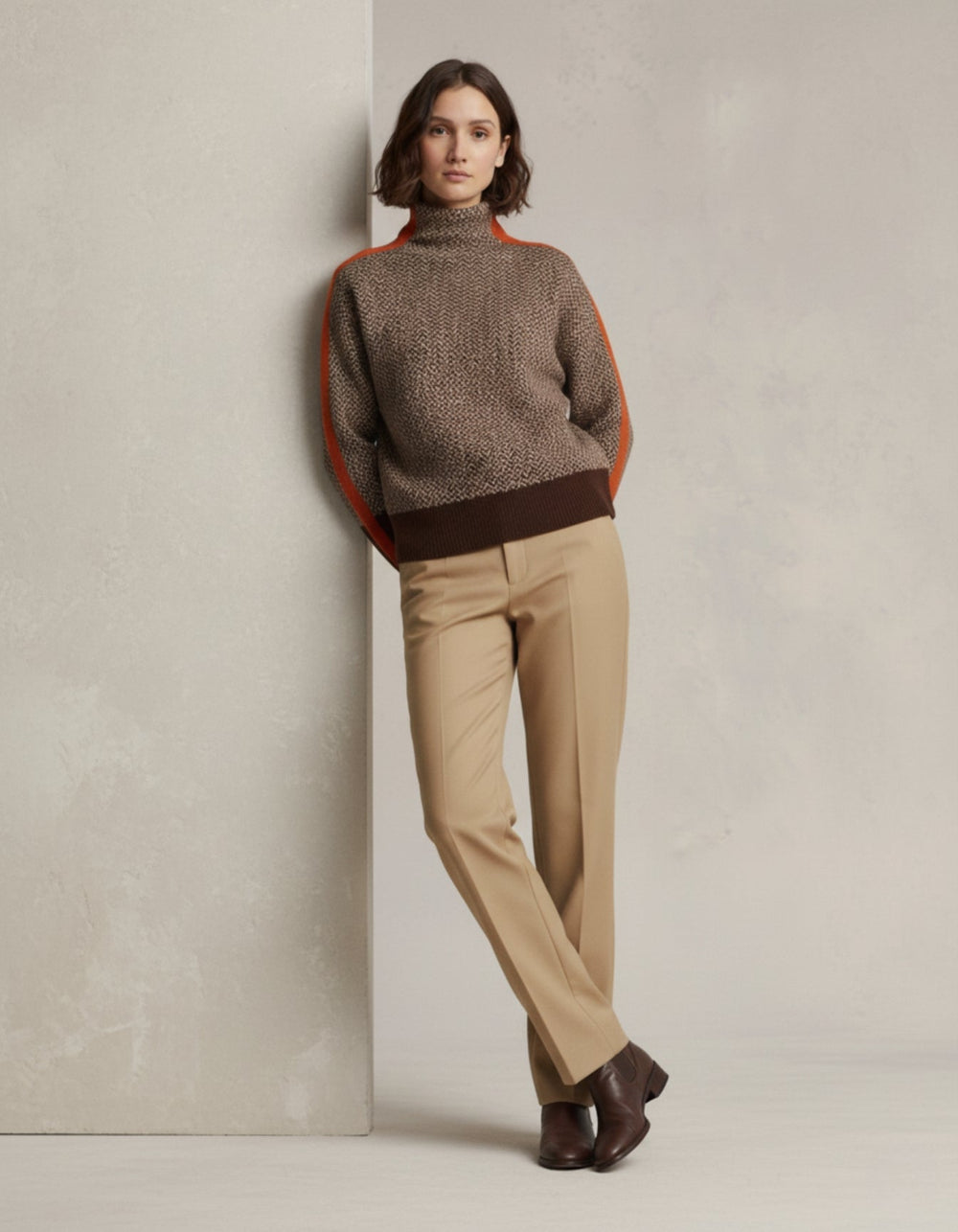 HERITAGE - Pull Col Roulé Chevron Bandes Contrastées - MAZZARO