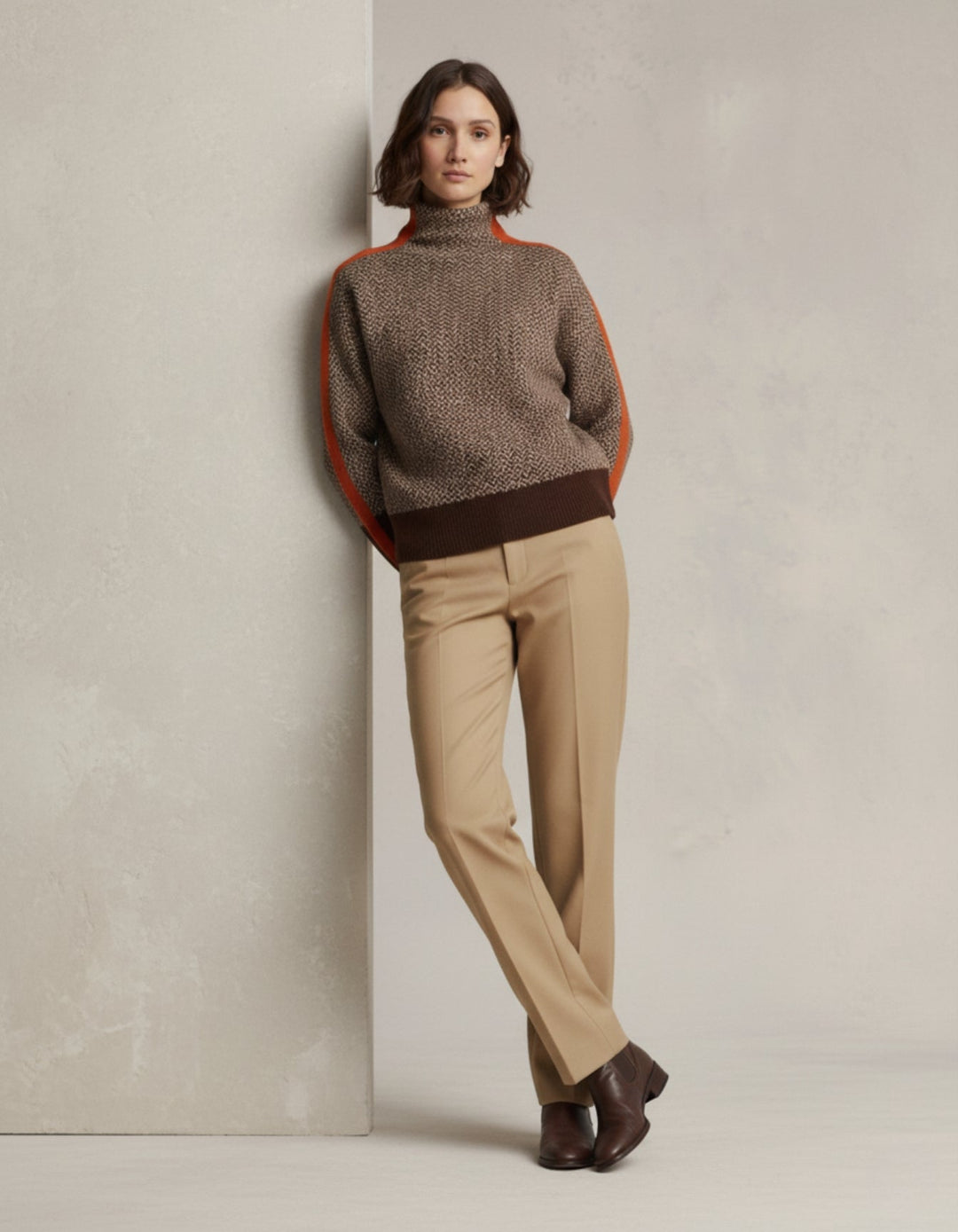 HERITAGE - Pull Col Roulé Chevron Bandes Contrastées - MAZZARO