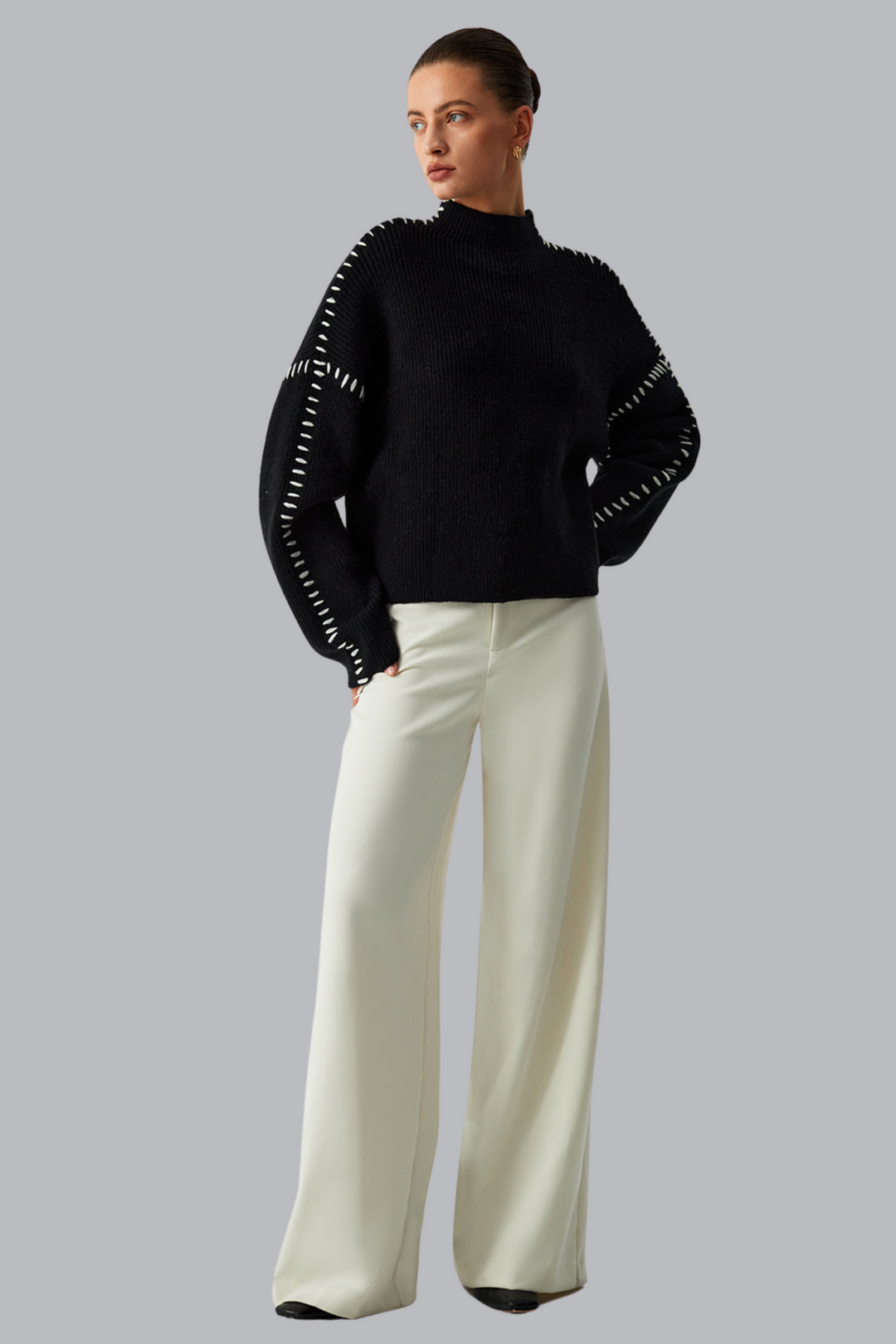 Alma - Maglione dolcevita con dettagli in piqué - MAZZARO