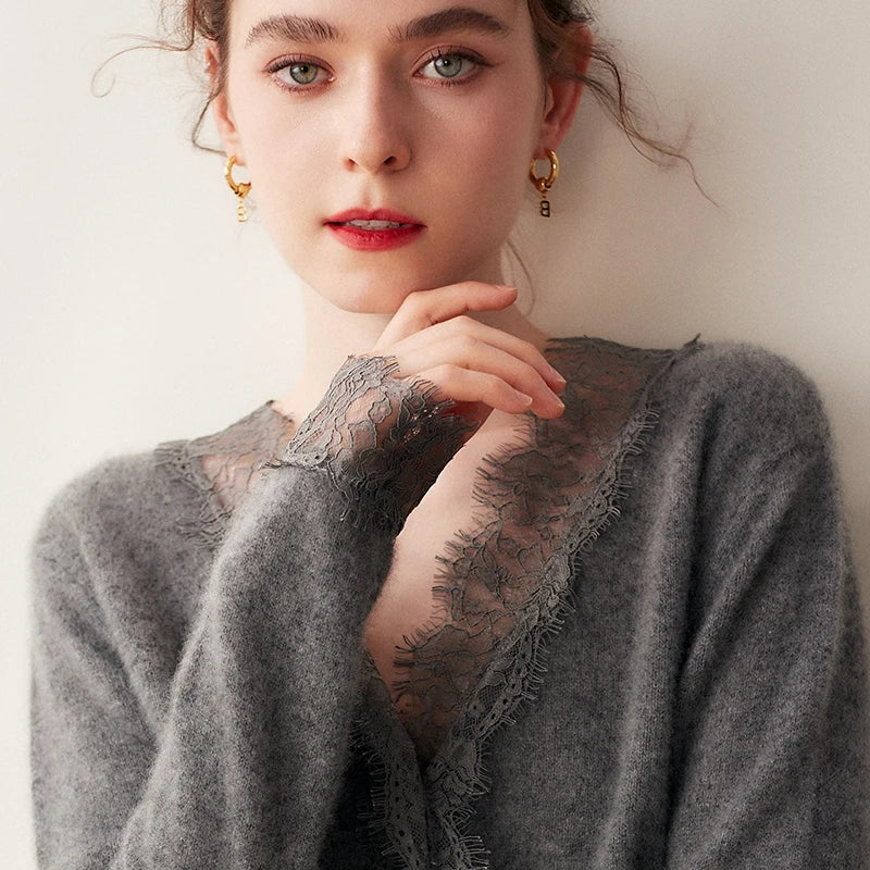 Cardigan Élise en Cachemire et Dentelle - MAZZARO