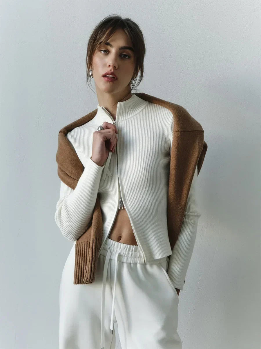 Livia – Cardigan Zip Doppiato in Cotone - MAZZARO