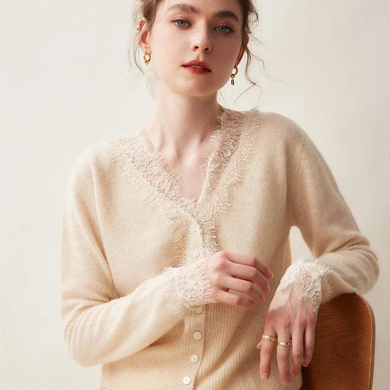Cardigan Élise en Cachemire et Dentelle - MAZZARO
