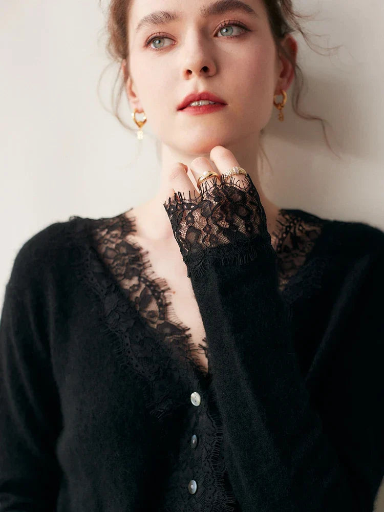 Cardigan Élise en Cachemire et Dentelle - MAZZARO