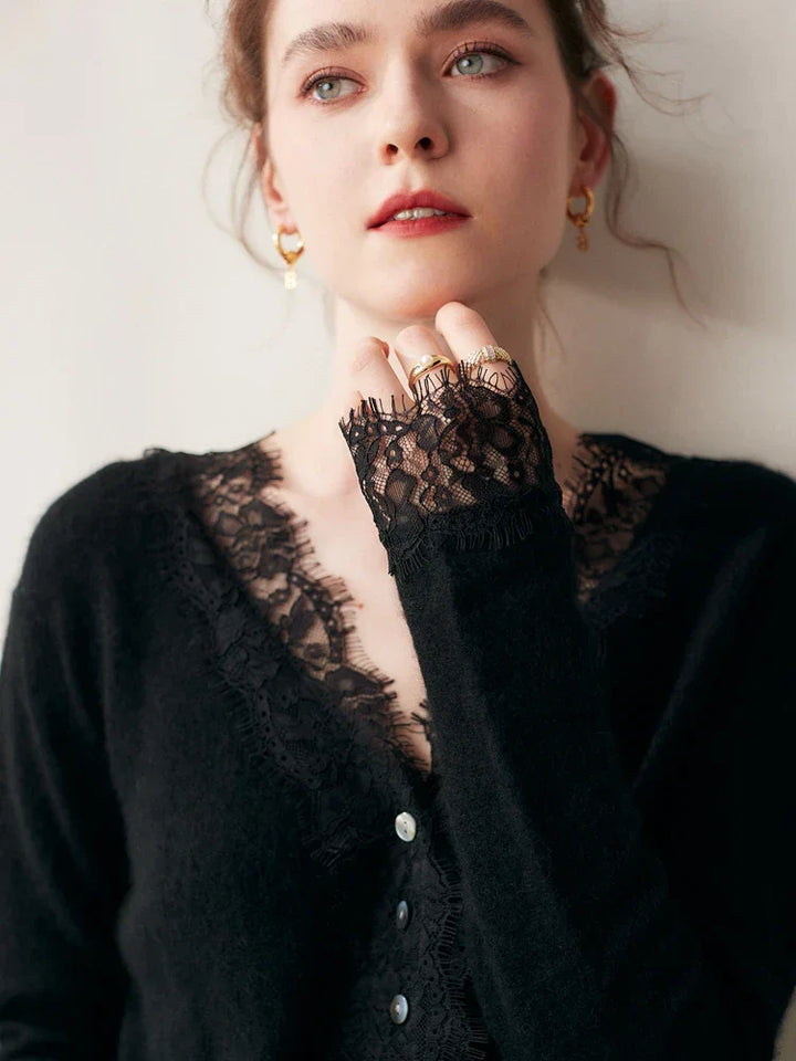 Cardigan Élise en Cachemire et Dentelle - MAZZARO