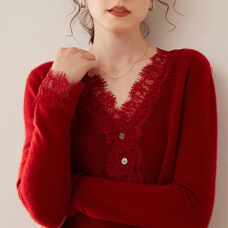 Cardigan Élise en Cachemire et Dentelle - MAZZARO