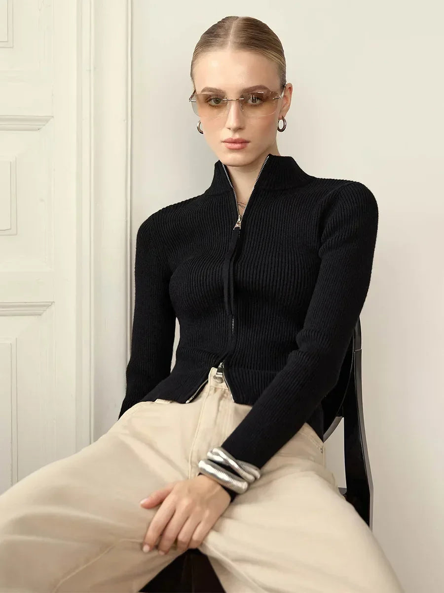 Livia – Cardigan Zip Doppiato in Cotone - MAZZARO