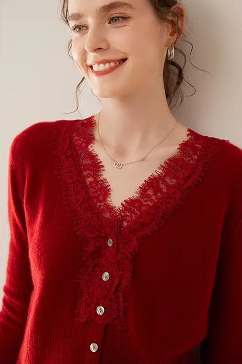 Cardigan Élise en Cachemire et Dentelle - MAZZARO